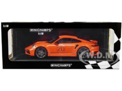 2021 Porsche 911 Turbo S With SportDesign Package #20 Orange With Silver Stripes Limited Edition To 504 Pieces Worldwide 1/18 Diecast Model Car By Minichamps