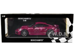 2021 Porsche 911 Turbo S With SportDesign Package #20 Red Violet With Silver Stripes Limited Edition To 504 Pieces Worldwide 1/18 Diecast Model Car By Minichamps