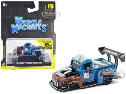 1949 Ford F1 Pickup Truck #128 "Old Smokey" Blue And Brown (Weathered) 1/64 Diecast Model Car By Muscle Machines