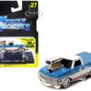 1972 Chevrolet C10 Pickup Truck Blue And White With Stripes 1/64 Diecast Model Car By Muscle Machines
