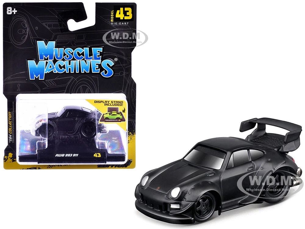 RWB 993 911 Matt Black 1/64 Diecast Model Car By Muscle Machines