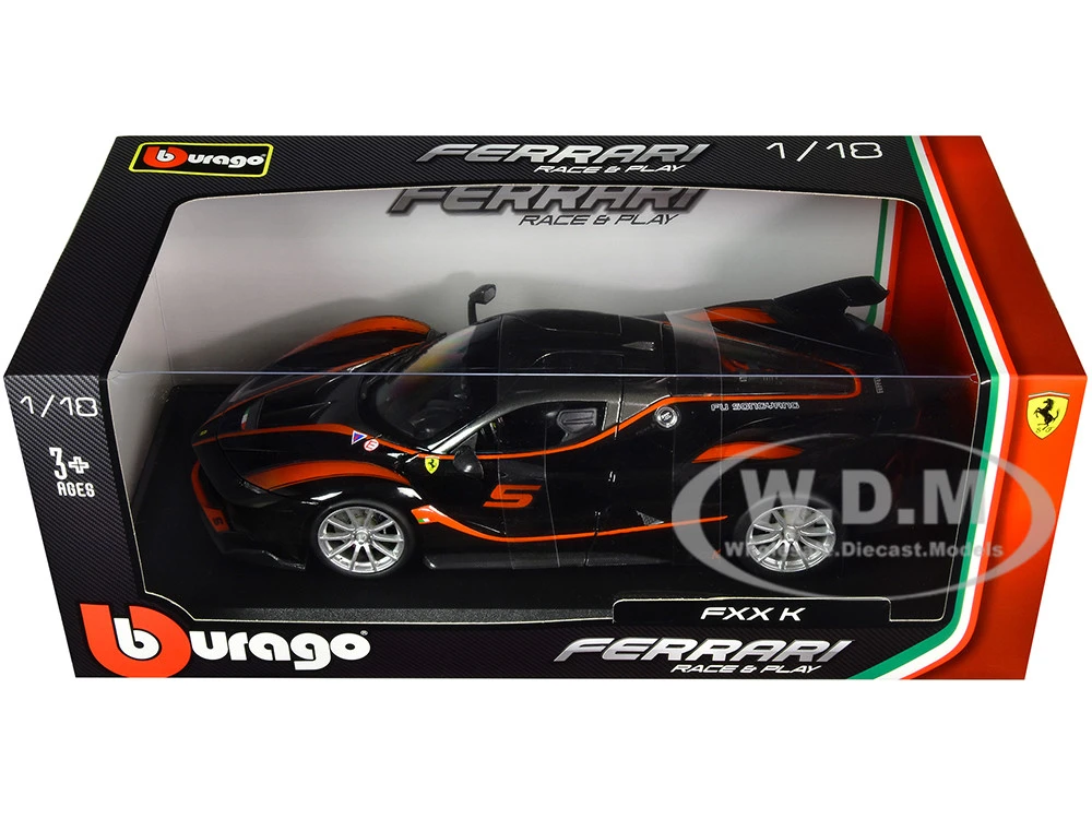 Ferrari FXX-K #5 Fu Songyang Black With Gray Top And Orange Stripes 1/18 Diecast Model Car By Bburago - Image 6