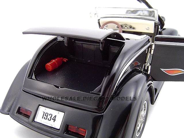 1934 Ford Custom Convertible Black With Flames 1/24 Diecast Car Model By Unique Replicas - Image 4