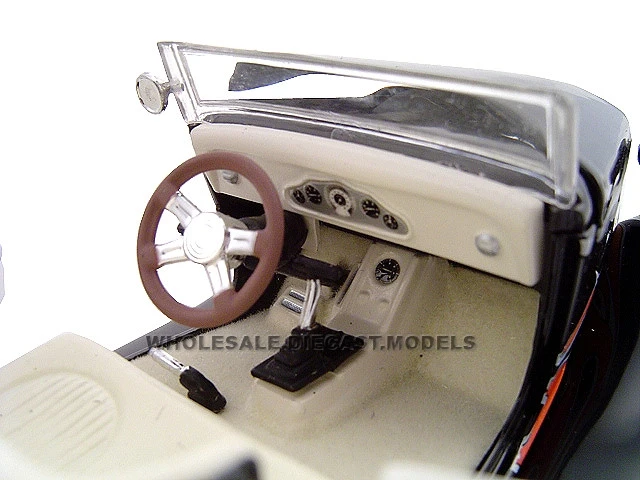 1934 Ford Custom Convertible Black With Flames 1/24 Diecast Car Model By Unique Replicas - Image 5