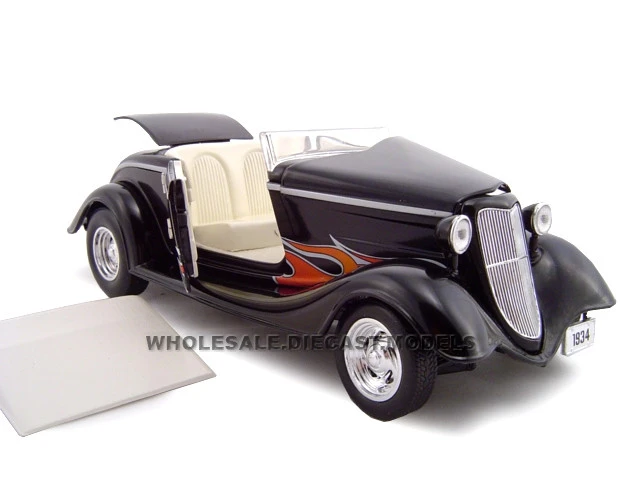 1934 Ford Custom Convertible Black With Flames 1/24 Diecast Car Model By Unique Replicas - Image 2