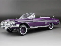 1961 Chevrolet Impala Open Convertible Lowrider Purple Metallic With Graphics "American Collectibles" Series 1/18 Diecast Model Car By Sun Star