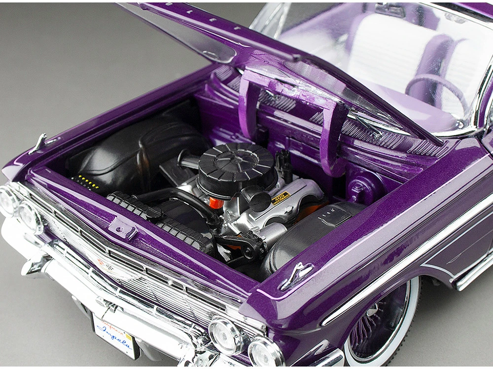 1961 Chevrolet Impala Open Convertible Lowrider Purple Metallic With Graphics "American Collectibles" Series 1/18 Diecast Model Car By Sun Star - Image 2