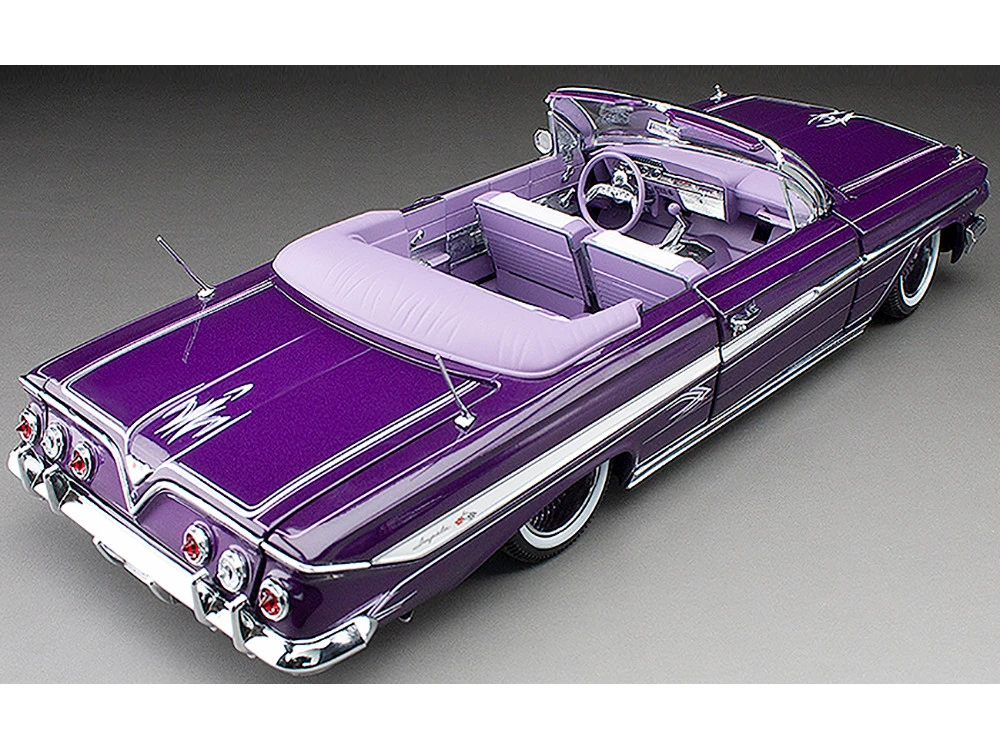 1961 Chevrolet Impala Open Convertible Lowrider Purple Metallic With Graphics "American Collectibles" Series 1/18 Diecast Model Car By Sun Star - Image 7