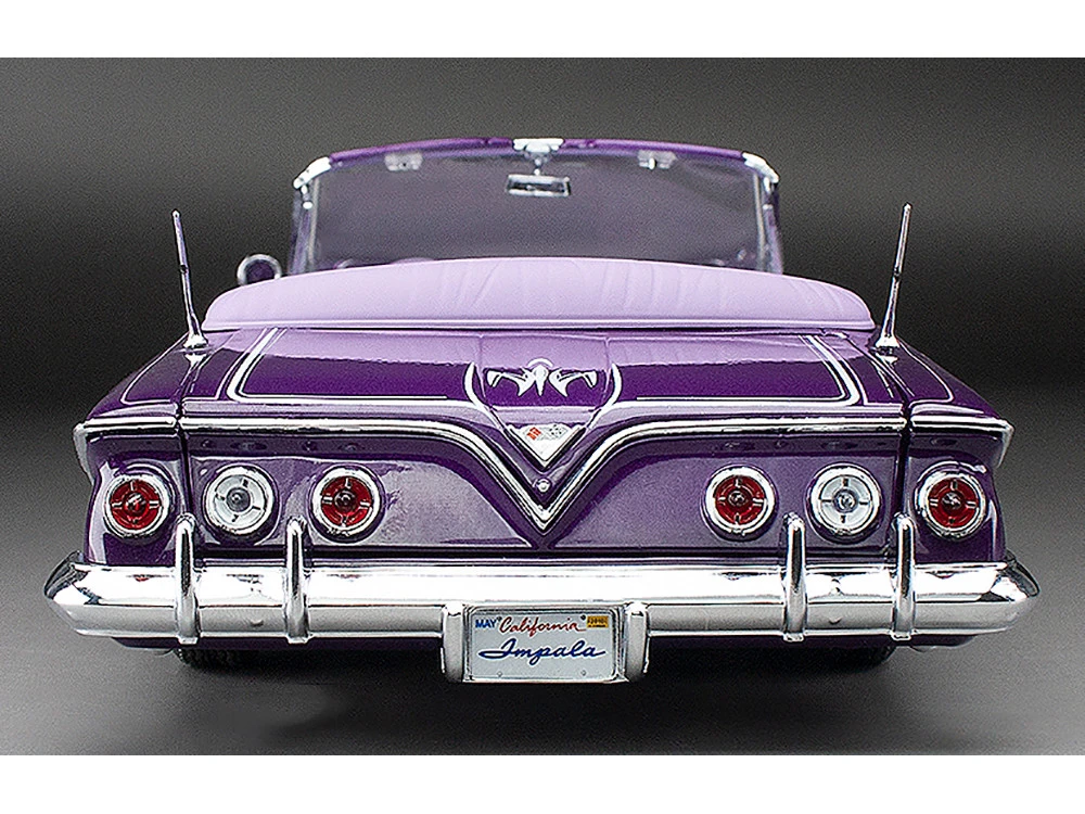 1961 Chevrolet Impala Open Convertible Lowrider Purple Metallic With Graphics "American Collectibles" Series 1/18 Diecast Model Car By Sun Star - Image 9
