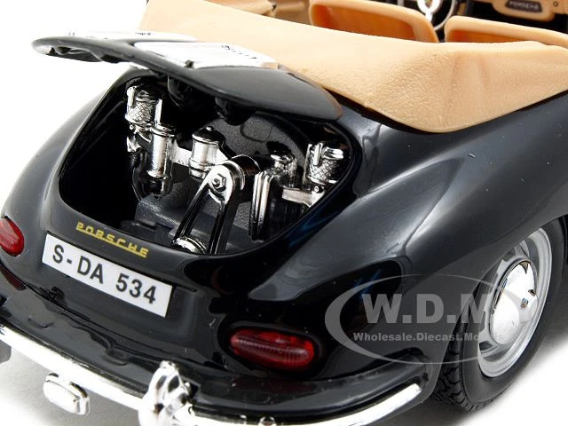 1961 Porsche 356 B Cabriolet Black 1/24 Diecast Model Car By Bburago - Image 5