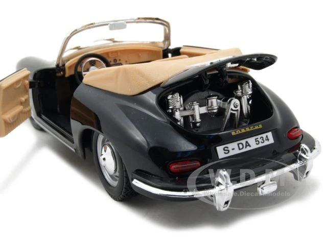 1961 Porsche 356 B Cabriolet Black 1/24 Diecast Model Car By Bburago - Image 2