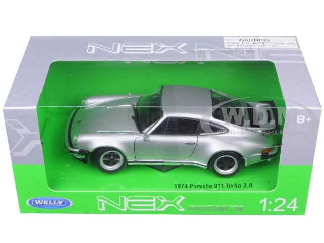 1974 Porsche 911 Turbo 3.0 Silver 1/24 Diecast Model Car By Welly - Image 6
