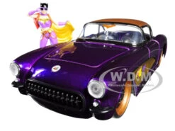 1957 Chevrolet Corvette Purple With Batgirl Diecast Figurine "DC Comics Bombshells" Series 1/24 Diecast Model Car By Jada