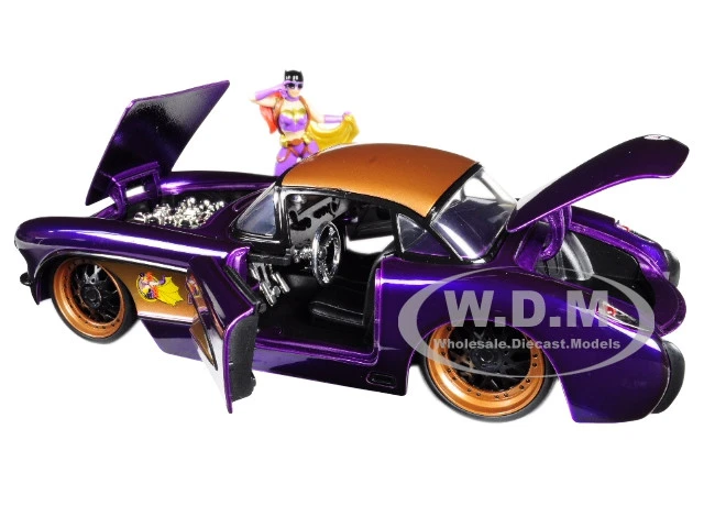 1957 Chevrolet Corvette Purple With Batgirl Diecast Figurine "DC Comics Bombshells" Series 1/24 Diecast Model Car By Jada - Image 2