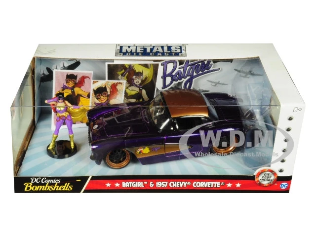 1957 Chevrolet Corvette Purple With Batgirl Diecast Figurine "DC Comics Bombshells" Series 1/24 Diecast Model Car By Jada - Image 6