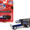 1960 Ford Stake Bed Truck "Chevron" Blue And White 1/87 (HO) Scale Model Car By Classic Metal Works