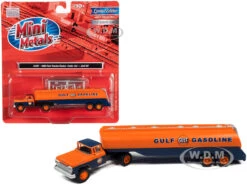 1960 Ford Tanker Truck Orange And Blue "Gulf Oil" 1/87 (HO) Scale Model By Classic Metal Works