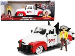 1953 Chevrolet Pickup Truck White And Red With Charro Man Diecast Figurine "Tapatio" 1/24 Diecast Model Car By Jada