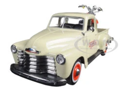 1950 Chevrolet 3100 Pickup Truck Cream 1/25 And 2001 FLSTS Heritage Springer Motorcycle Orange 1/24 "Harley-Davidson Custom" Series Diecast Models By Maisto