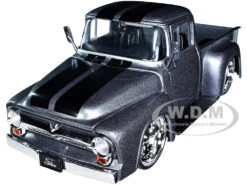 1956 Ford F-100 Pickup Truck Gray Metallic With Black Stripes "Just Trucks" Series 1/24 Diecast Model Car By Jada