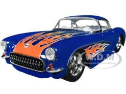 1957 Chevrolet Corvette Dark Blue With Flame Graphics And White Interior "Bigtime Muscle" Series 1/24 Diecast Model Car By Jada