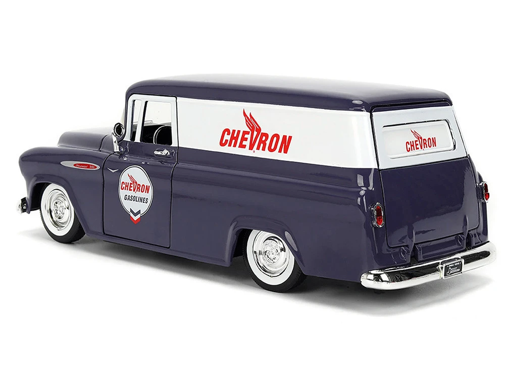1957 Chevrolet Suburban "Chevron" Dark Blue With White Stripes And Chevron Gas Pump "Just Trucks" Series 1/24 Diecast Model Car By Jada - Image 7