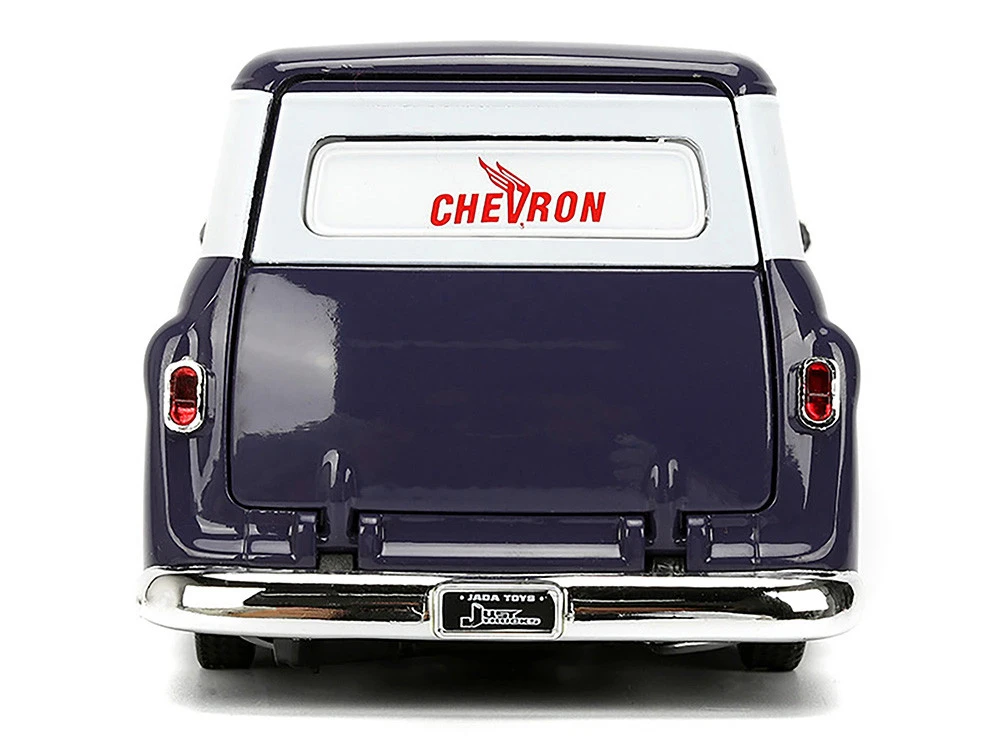1957 Chevrolet Suburban "Chevron" Dark Blue With White Stripes And Chevron Gas Pump "Just Trucks" Series 1/24 Diecast Model Car By Jada - Image 9