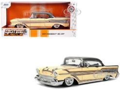 1957 Chevrolet Bel Air Cream With Graphics And Gray Metallic Top "Bigtime Muscle" Series 1/24 Diecast Model Car By Jada