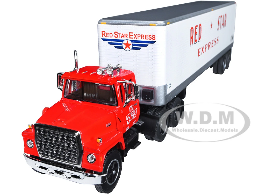 Ford LT-9000 Day Cab With Vintage 40' Dry Goods Tandem-Axle Trailer Red And White "Red Star Express" 1/64 Diecast Model By DCP/First Gear
