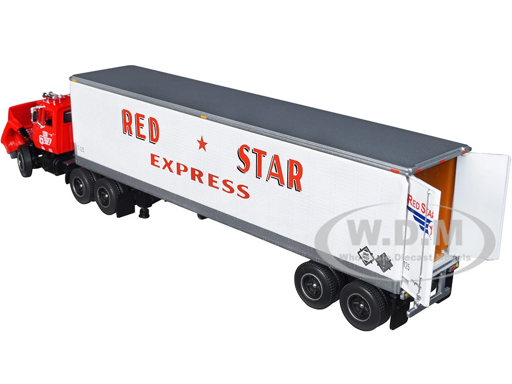 Ford LT-9000 Day Cab With Vintage 40' Dry Goods Tandem-Axle Trailer Red And White "Red Star Express" 1/64 Diecast Model By DCP/First Gear - Image 2