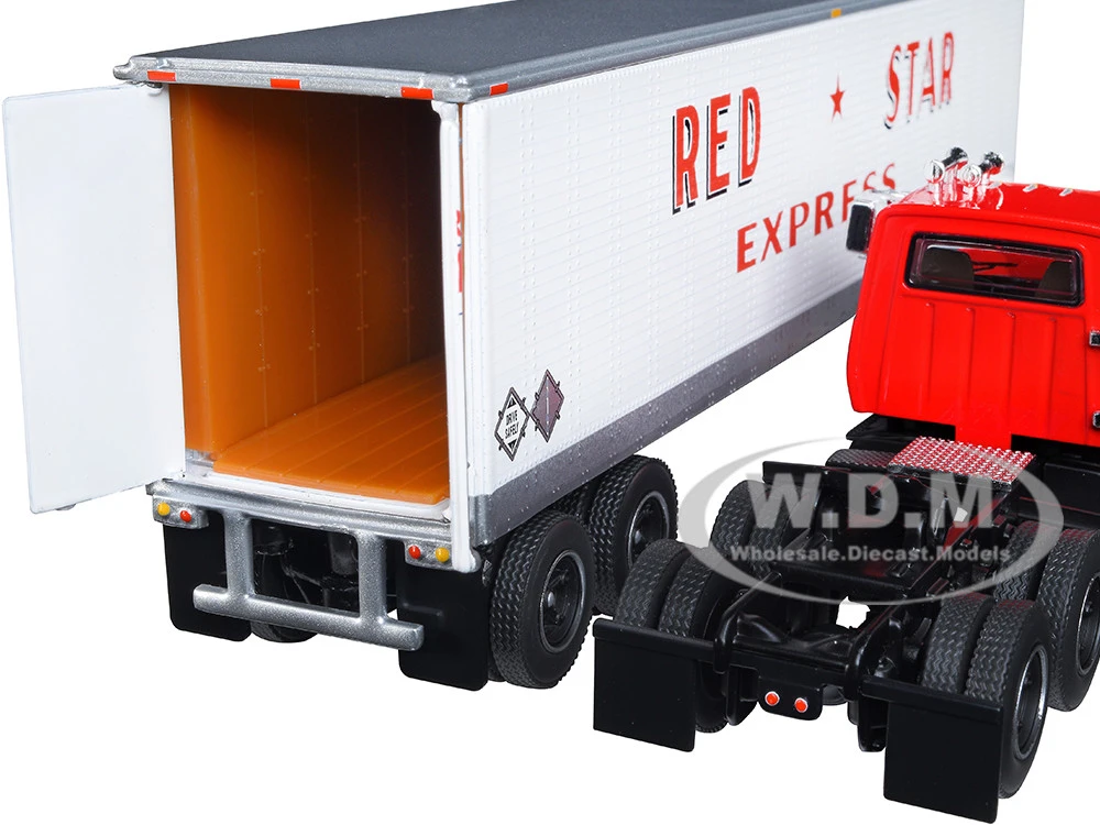 Ford LT-9000 Day Cab With Vintage 40' Dry Goods Tandem-Axle Trailer Red And White "Red Star Express" 1/64 Diecast Model By DCP/First Gear - Image 3