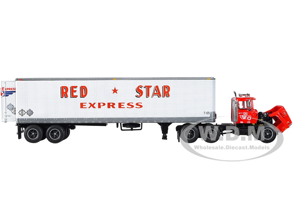 Ford LT-9000 Day Cab With Vintage 40' Dry Goods Tandem-Axle Trailer Red And White "Red Star Express" 1/64 Diecast Model By DCP/First Gear - Image 4