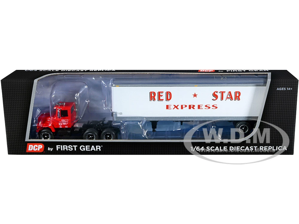 Ford LT-9000 Day Cab With Vintage 40' Dry Goods Tandem-Axle Trailer Red And White "Red Star Express" 1/64 Diecast Model By DCP/First Gear - Image 6