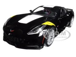 2017 Chevrolet Corvette C7 Grand Sport Black With White Stripe And Yellow Fender Hash Marks 1/18 Model Car By Autoart