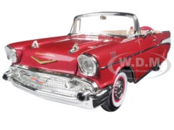1957 Chevrolet Bel Air Convertible Red 1/18 Diecast Model Car By Road Signature