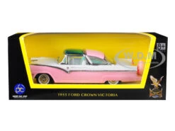 1955 Ford Crown Victoria Pink And White 1/43 Diecast Model Car By Road Signature