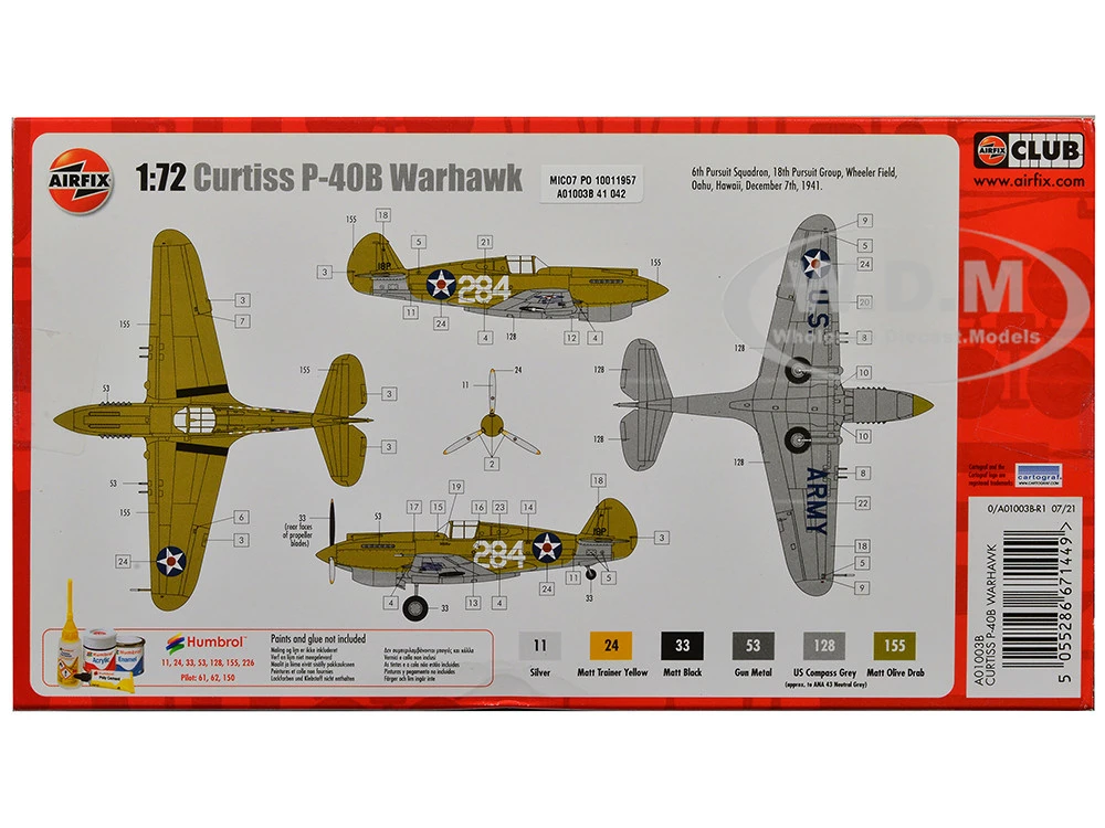 Level 1 Model Kit Curtiss P-40B Warhawk Fighter-Bomber Aircraft 1/72 Plastic Model Kit By Airfix - Image 3