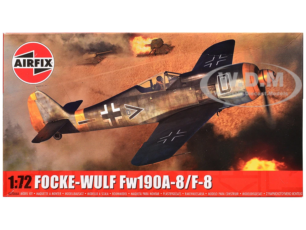 Level 1 Model Kit Focke-Wulf Fw190-A8/F-8 Fighter Aircraft With 2 Scheme Options 1/72 Plastic Model Kit By Airfix