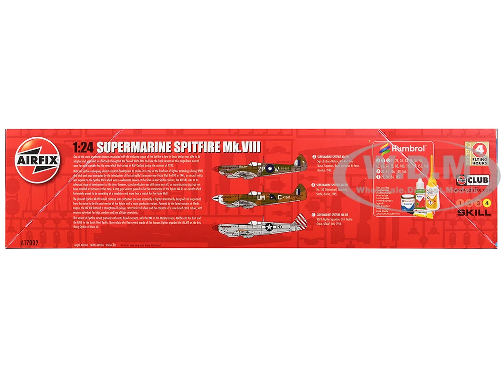 Level 4 Model Kit Supermarine Spitfire Mk.VIII Fighter Aircraft With 3 Scheme Options 1/24 Plastic Model Kit By Airfix - Image 2