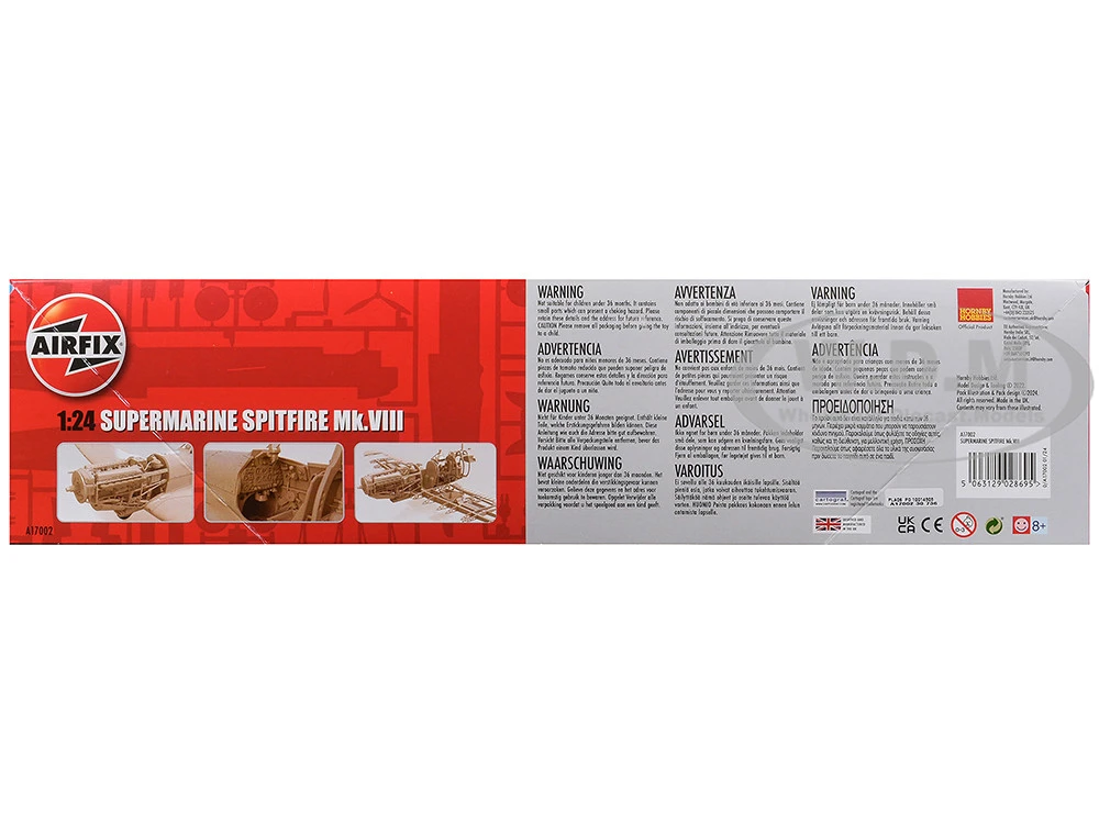 Level 4 Model Kit Supermarine Spitfire Mk.VIII Fighter Aircraft With 3 Scheme Options 1/24 Plastic Model Kit By Airfix - Image 3