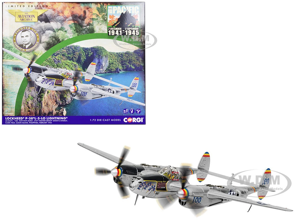 Lockheed P-38 L-5-LO Lightning Fighter Aircraft "'Putt Putt Maru', Col. Charles McDonald, 475th FG USAF, Philippines" (1945) United States Air Force "The Aviation Archive" Series 1/72 Diecast Model By Corgi
