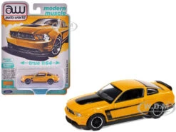 2012 Ford Mustang Boss 302 Yellow Blaze With Black Accents "Modern Muscle" Series 1/64 Diecast Model Car By Auto World