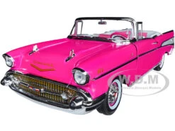 1957 Chevrolet Bel Air Convertible Pink "Barbie" "Silver Screen Machines" 1/18 Diecast Model Car By Auto World