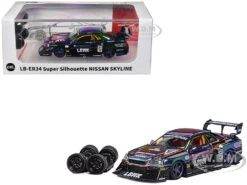 Nissan Skyline LB-ER34 "Super Silhouette" RHD (Right Hand Drive) #5 Chameleon Metallic With Extra Wheels 1/64 Diecast Model Car By CM Model