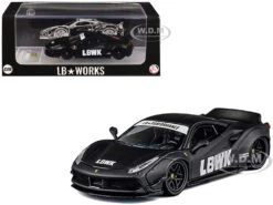LB Works 488 "LBWK" Matt Black 1/64 Diecast Model Car By CM Model