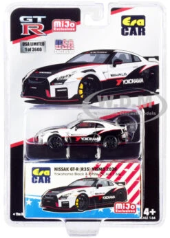 2020 Nissan GT-R (R35) Nismo "Yokohama" Black And White With Carbon Top And Red Stripes Limited Edition To 3600 Pieces 1/64 Diecast Model Car By Era Car