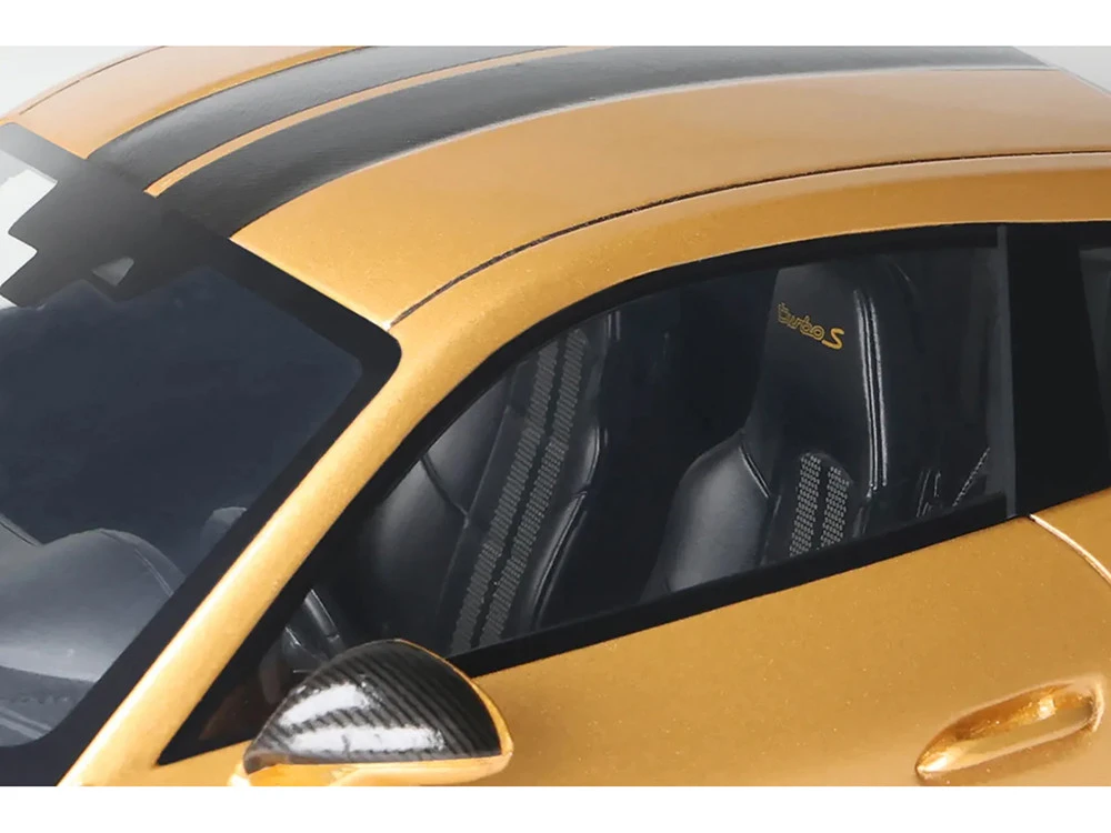 Porsche 991.2 Turbo S Orange Metallic With Black Stripes 1/18 Model Car By GT Spirit - Image 3
