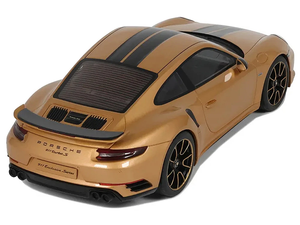 Porsche 991.2 Turbo S Orange Metallic With Black Stripes 1/18 Model Car By GT Spirit - Image 7