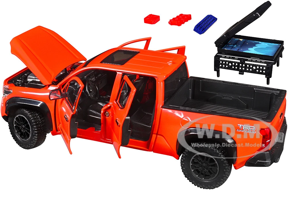 Other 2024 Toyota Tacoma TRD Off-Road Edition Pickup Truck Octane Orange With Bed Camper 1/24 Diecast Model Car - Image 2