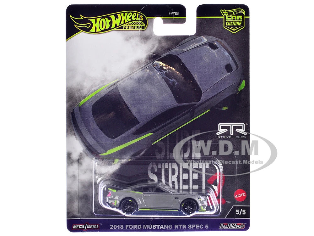 2018 Ford Mustang RTR Spec 5 Gray "Slide Street 2" Series Diecast Model Car By Hot Wheels